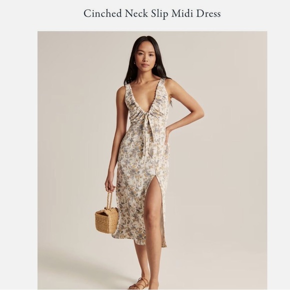 Abercrombie & Fitch Women’s Small Cinched Neck Slip Midi Dress Side Slit - Picture 1 of 10